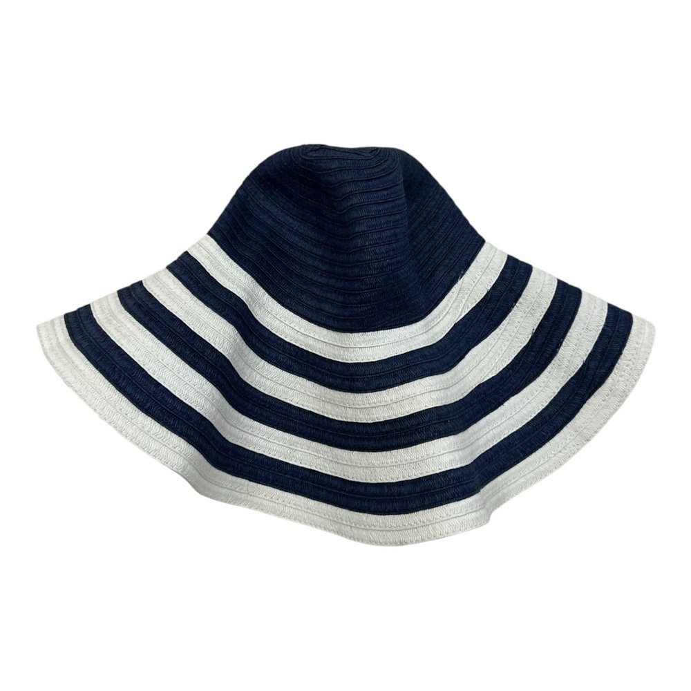 Vera Bradley Women’s Wide Brim Navy Blue & White Striped Straw Sun Hat - Picture 2 of 4